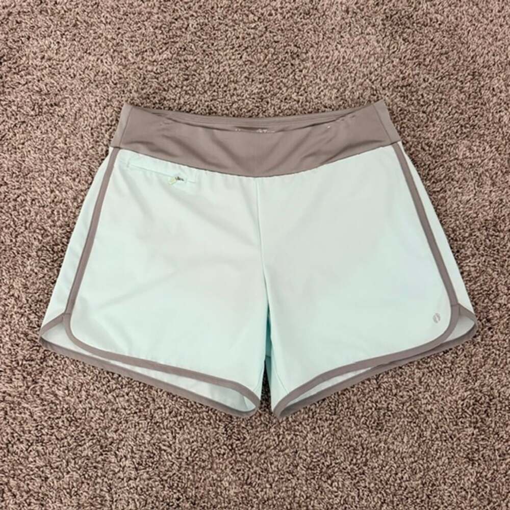 Hang Ten Women's Medium Swim Shorts Mint Green w/Gray Trim Front Zip Pocket